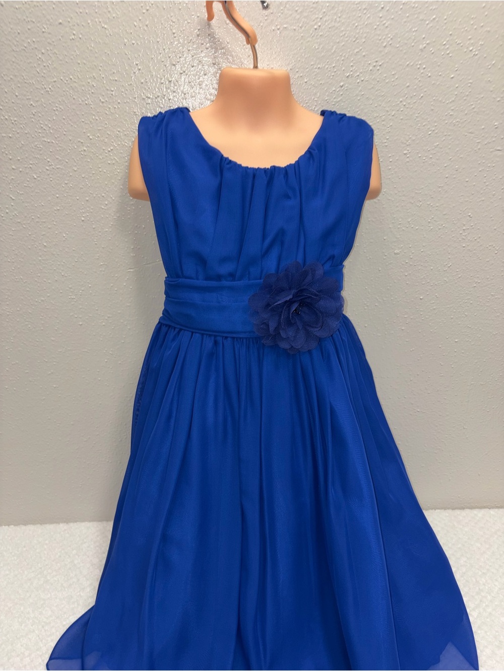Girls Royal Blue Floral Waistband Party Dress